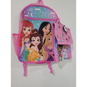 Disney Princess 2PC Backpack Set School Bag Ariel Belle Mulan Lunch Bag Charm #2